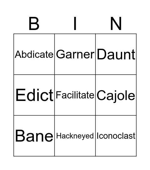 Vocabulary Bingo Card