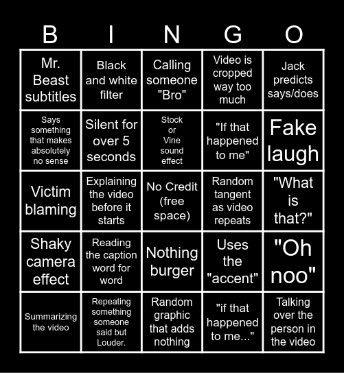 Sssniperwolf Bingo Card