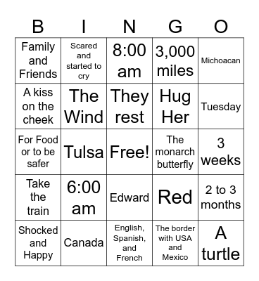 Butterfly Bingo Card