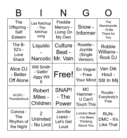 Jaren 80 Bingo Card