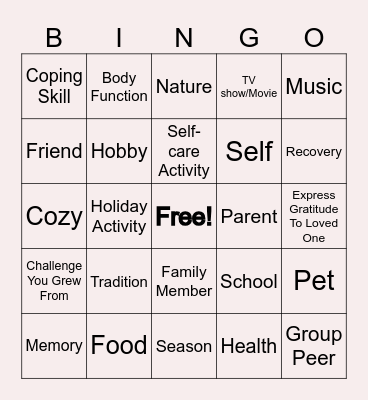 Gratitude Bingo Card