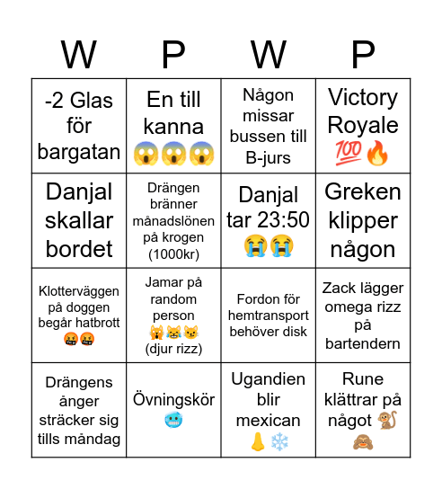 WP BINGOT Bingo Card
