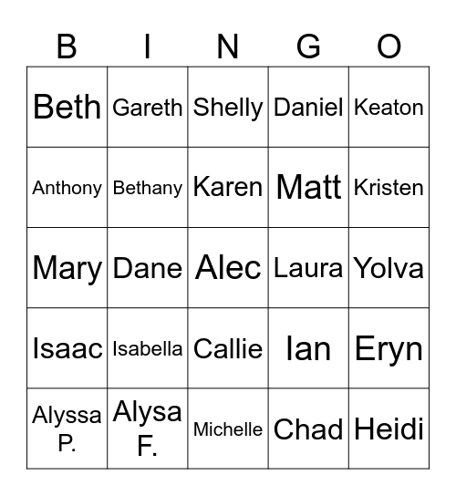 Fun Fact Bingo Card