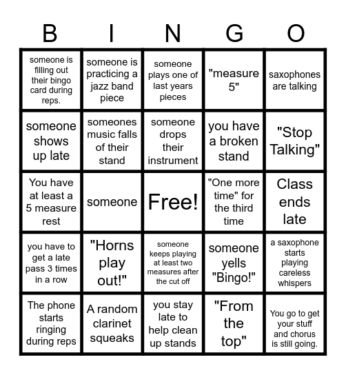 Day Band Bingo! Bingo Card