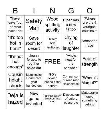 Moriarty Thanksgiving Bingo Card