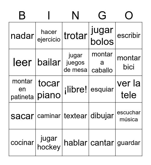 verbos Bingo Card