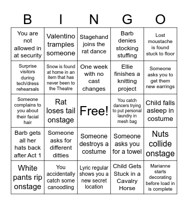 Nutcracker Wardrobe 2023 Bingo Card