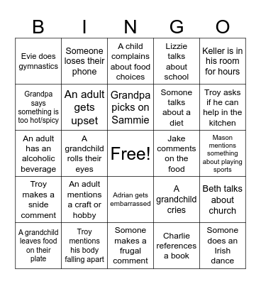 Family Thanksgiving Bingo Card