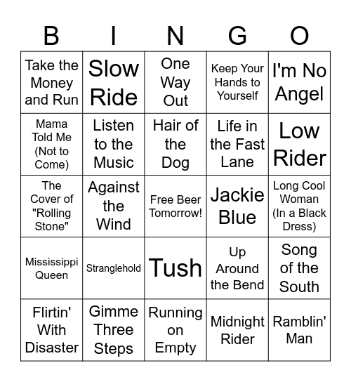 zSouthern Rock Bingo Card