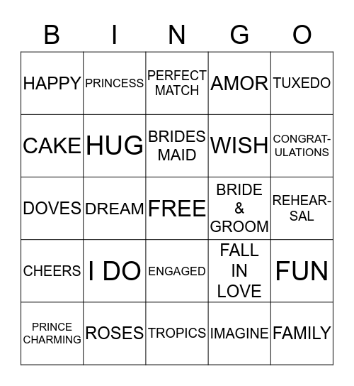 Bridal Shower Bingo Card