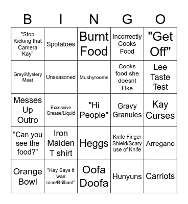 Kay's Cooking Bingo Card