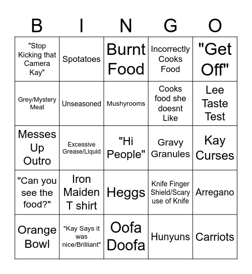 Kay's Cooking Bingo Card