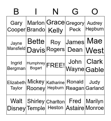 Hollywood Bingo Card