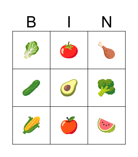 Food Bingo Card