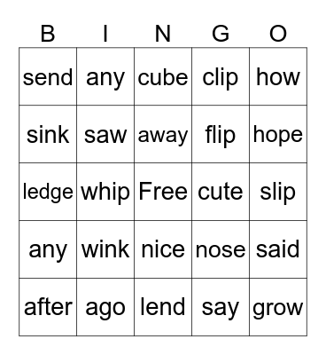 1st Grade Sight Words Bingo Card