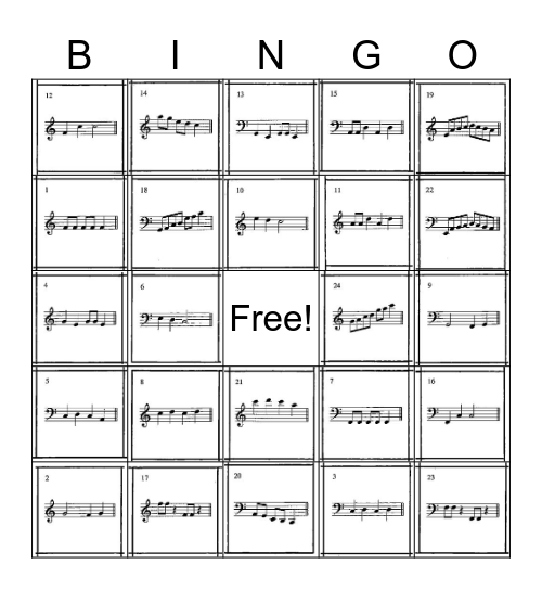 Melody Bingo - Level A Bingo Card