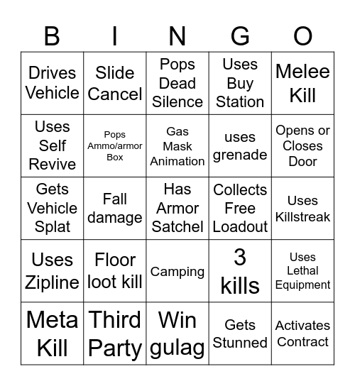 Warzone Bingo Solos Bingo Card