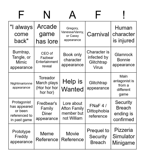 Help Wanted 2 Bingo Card