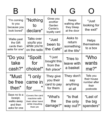 Customer Bingo Card