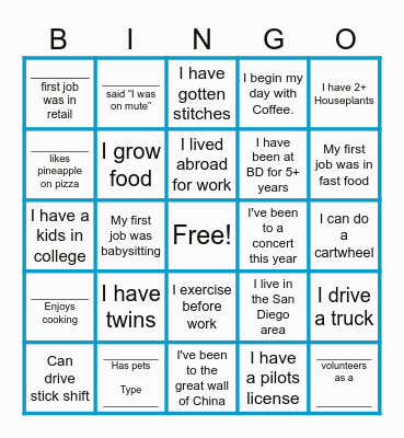Icebreaker Bingo Card