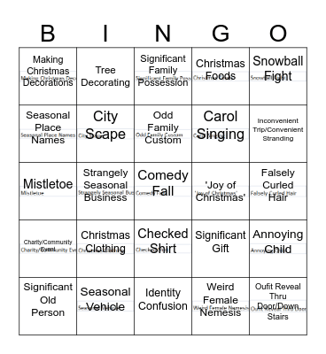 Bad Christmas Movie Bingo Card