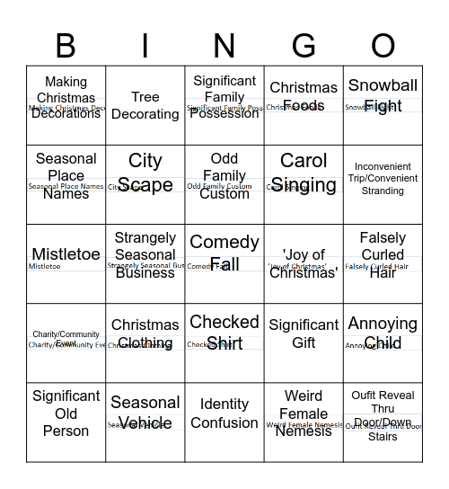 Bad Christmas Movie Bingo Card