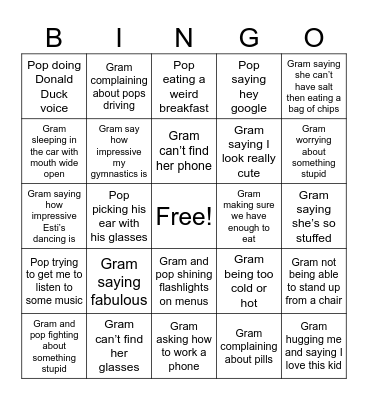 Gram and Pop Bingo Card