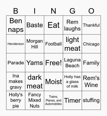 Happy Thanksgiving Bingo Card
