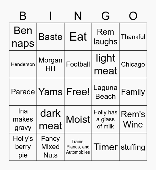Happy Thanksgiving Bingo Card