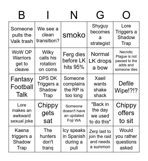 Heroic LK Night One Bingo Card