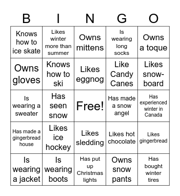 Winter Bingo! Find someone that... Bingo Card