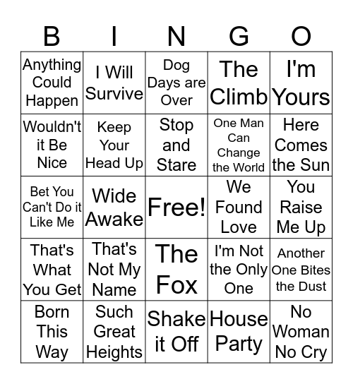 Musical Bingo Card