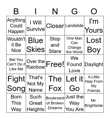 Musical Bingo Card