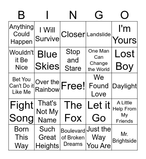 Musical Bingo Card