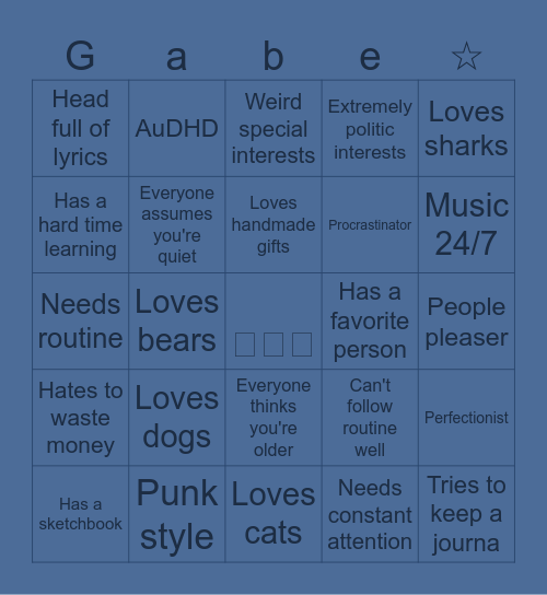 Gabe's bingo Card