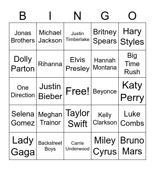 Music Bingo Card