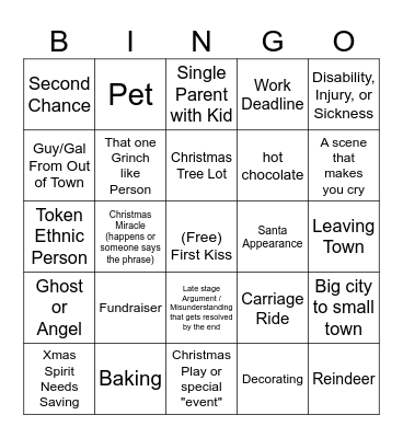 Hallmark Xmas Movies Bingo Card