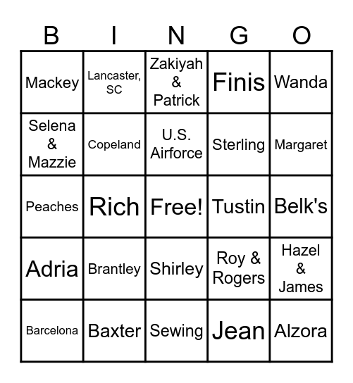 Belk Family Bingo Card