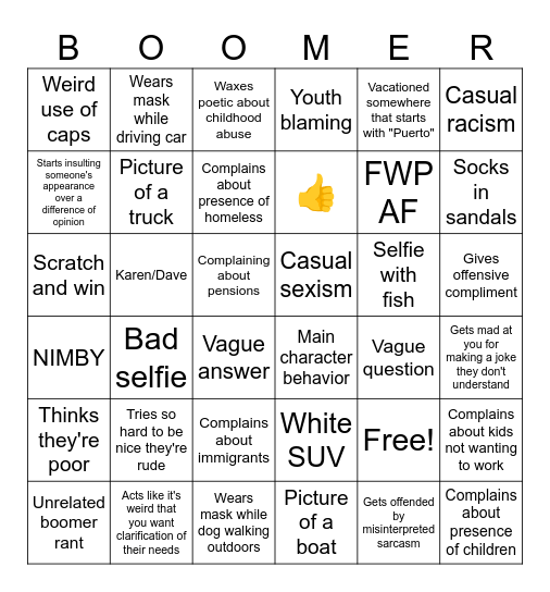 Boomer Bingo Card