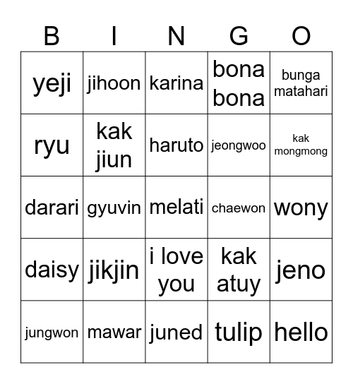 shnryjiin's Bingo Card
