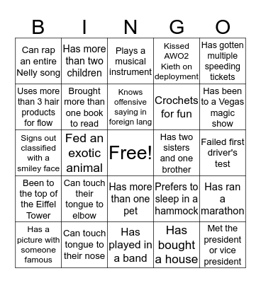 Get To Know Your Crew! Bingo Card