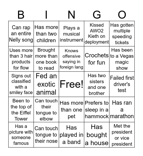 Get To Know Your Crew! Bingo Card