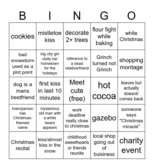 Hallmark Movie Bingo Card