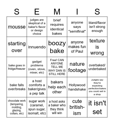 Patisserie Week 2023 Bingo Card