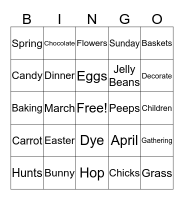 Easter Bingo  Bingo Card