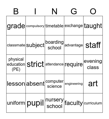 Vocabulary (p.190-195) Bingo Card