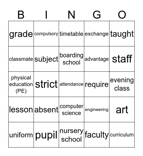 Vocabulary (p.190-195) Bingo Card