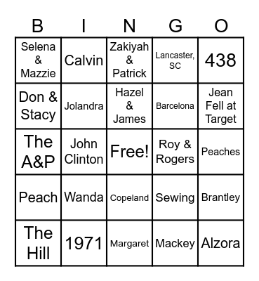 Belk Family Bingo Card
