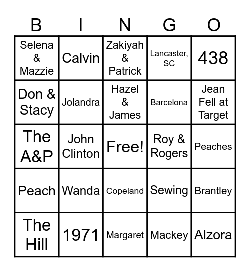 Belk Family Bingo Card