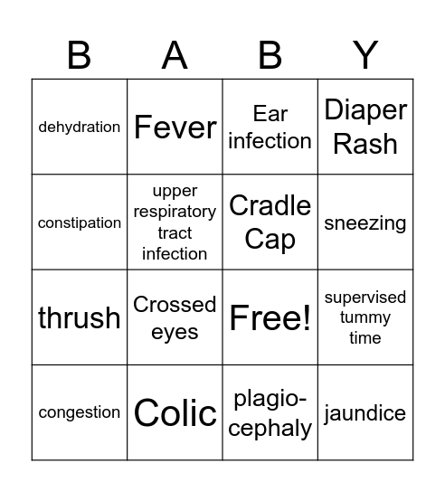 Common Infant Challenges Bingo Card